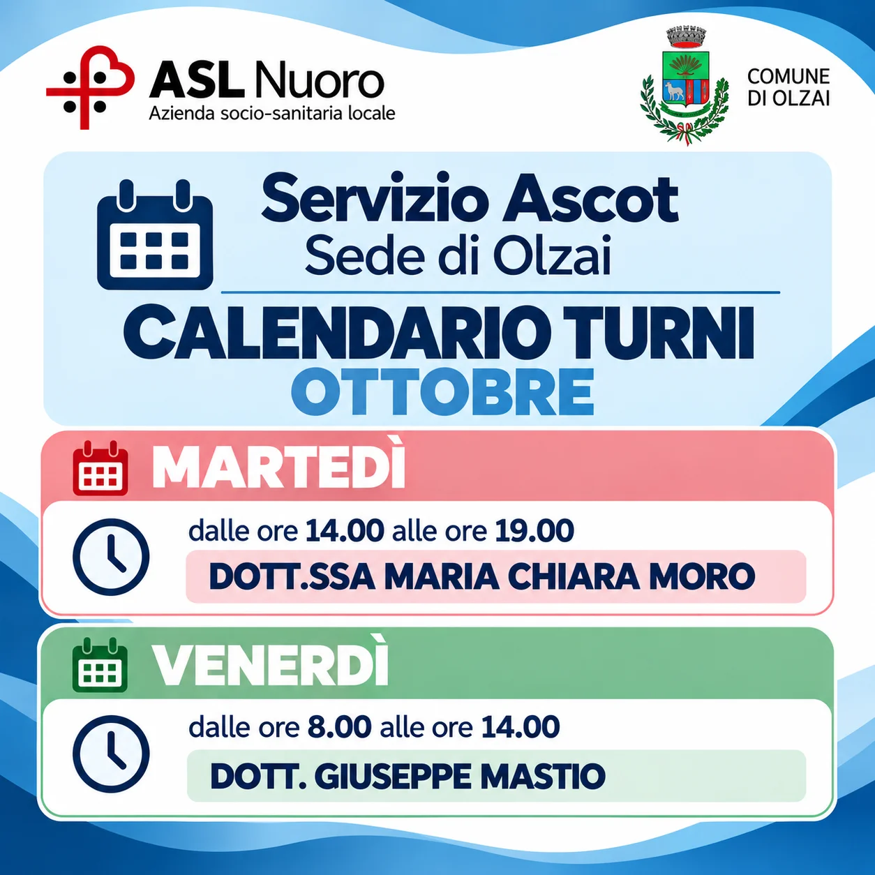 Servizio ascot olzai calendario turni ottobre