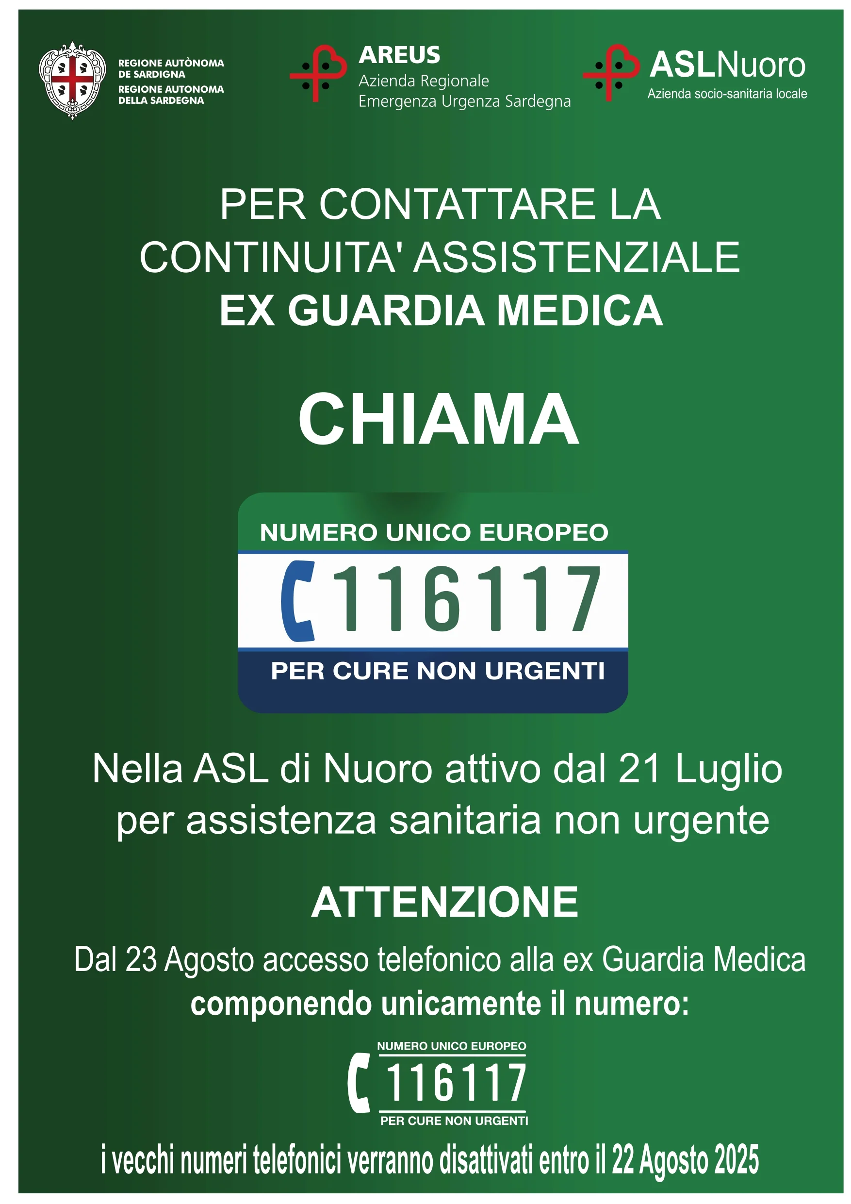 Nuovo numero della guardia medica - numero unico europeo 116117