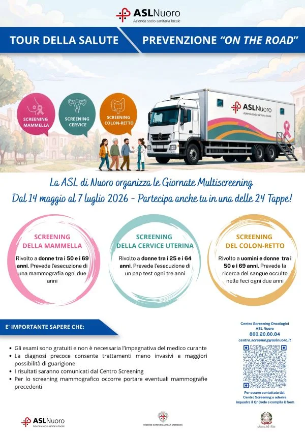 Progetto tour della salute - prevenzione 'on the road' -  avvio campagna multiscreening asl nuoro