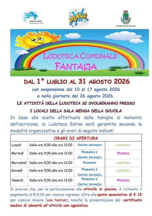 Ludoteca comunale Fantasia 2026 - Orari di apertura