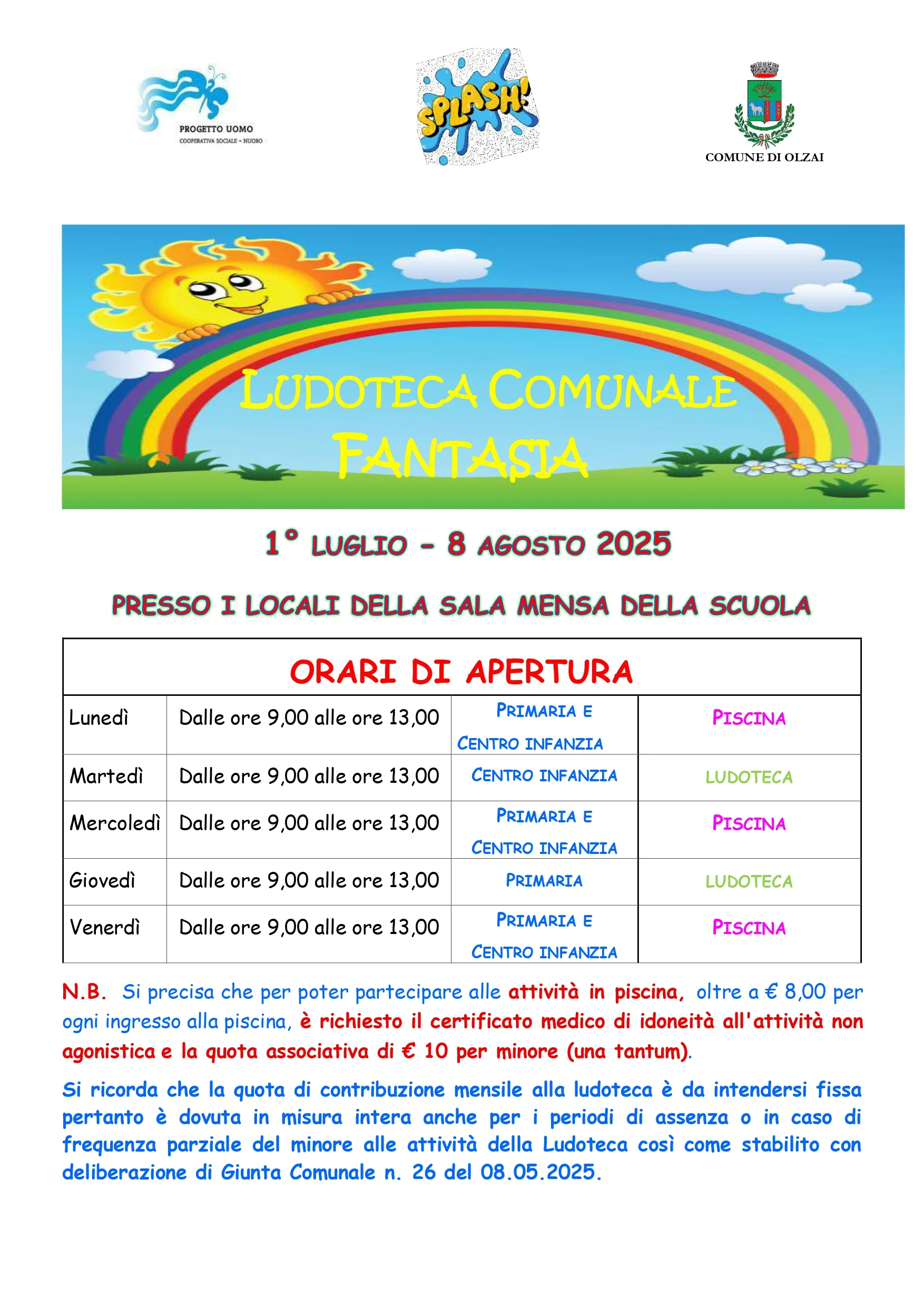Orari di apertura ludoteca estiva 2025