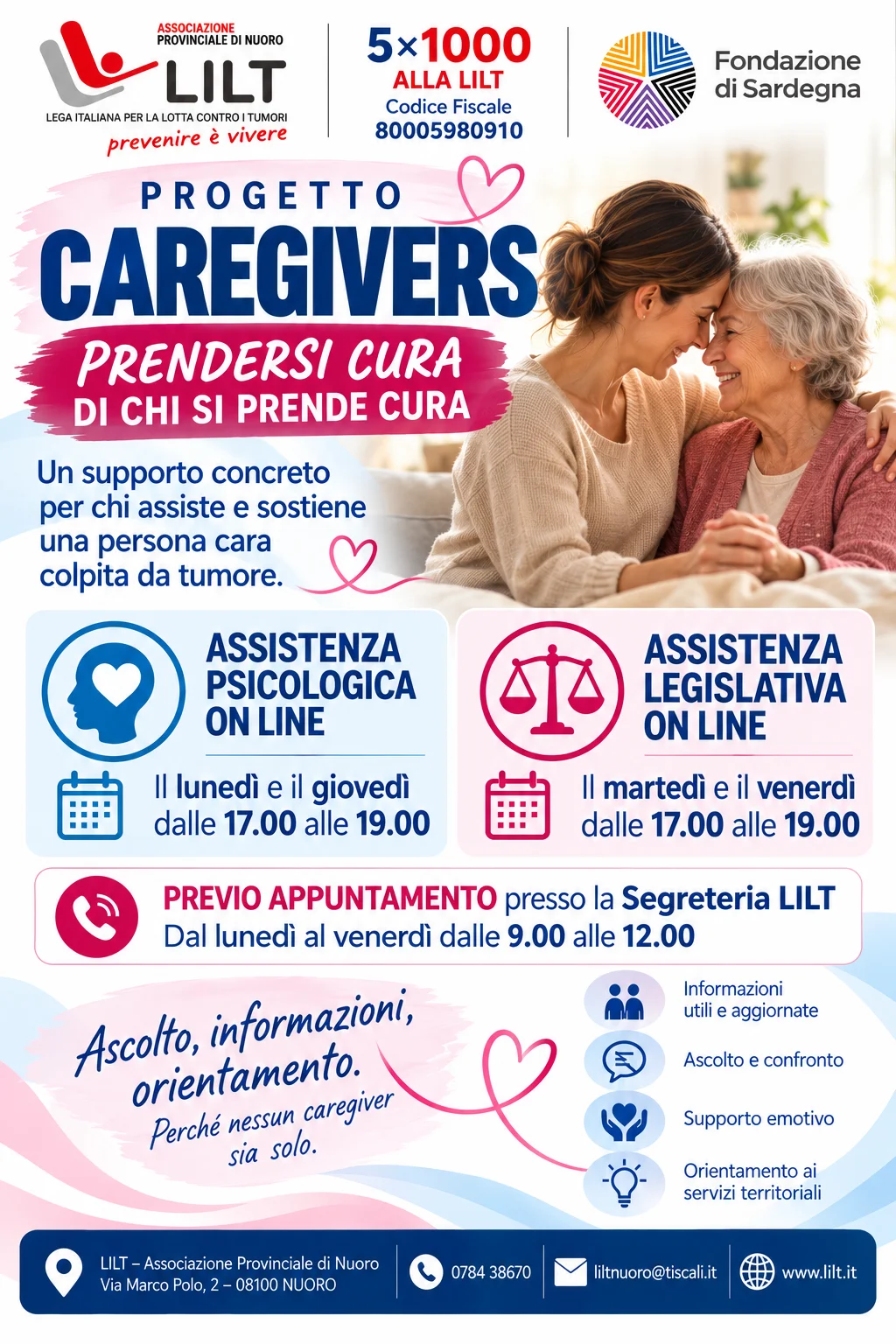 Progetto Caregivers – “Prendersi cura di chi si prende cura'. Servizio di assistenza online dedicato ai caregiver oncologici.