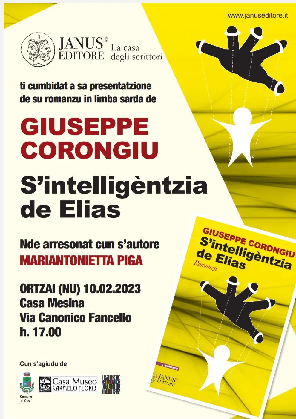 INCONTRI LETTERARI  - Giuseppe Corongiu presenta ' S'intelligèntzia de Elias'   10/02/2023 ore 17,00