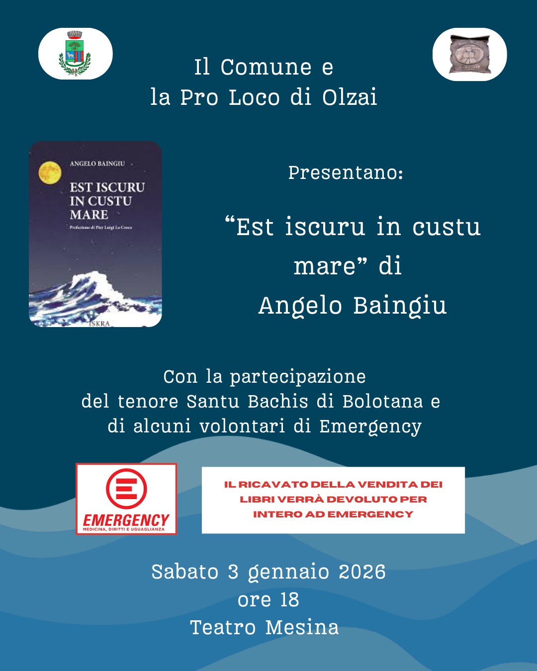 EVENTI DI NATALE 2025 -PRESENTAZIONE DEL LIBRO 'ESTE ISCURU IN CUSTU MARE'- TEATRO MESINA 3/1/2026 ore 18,00