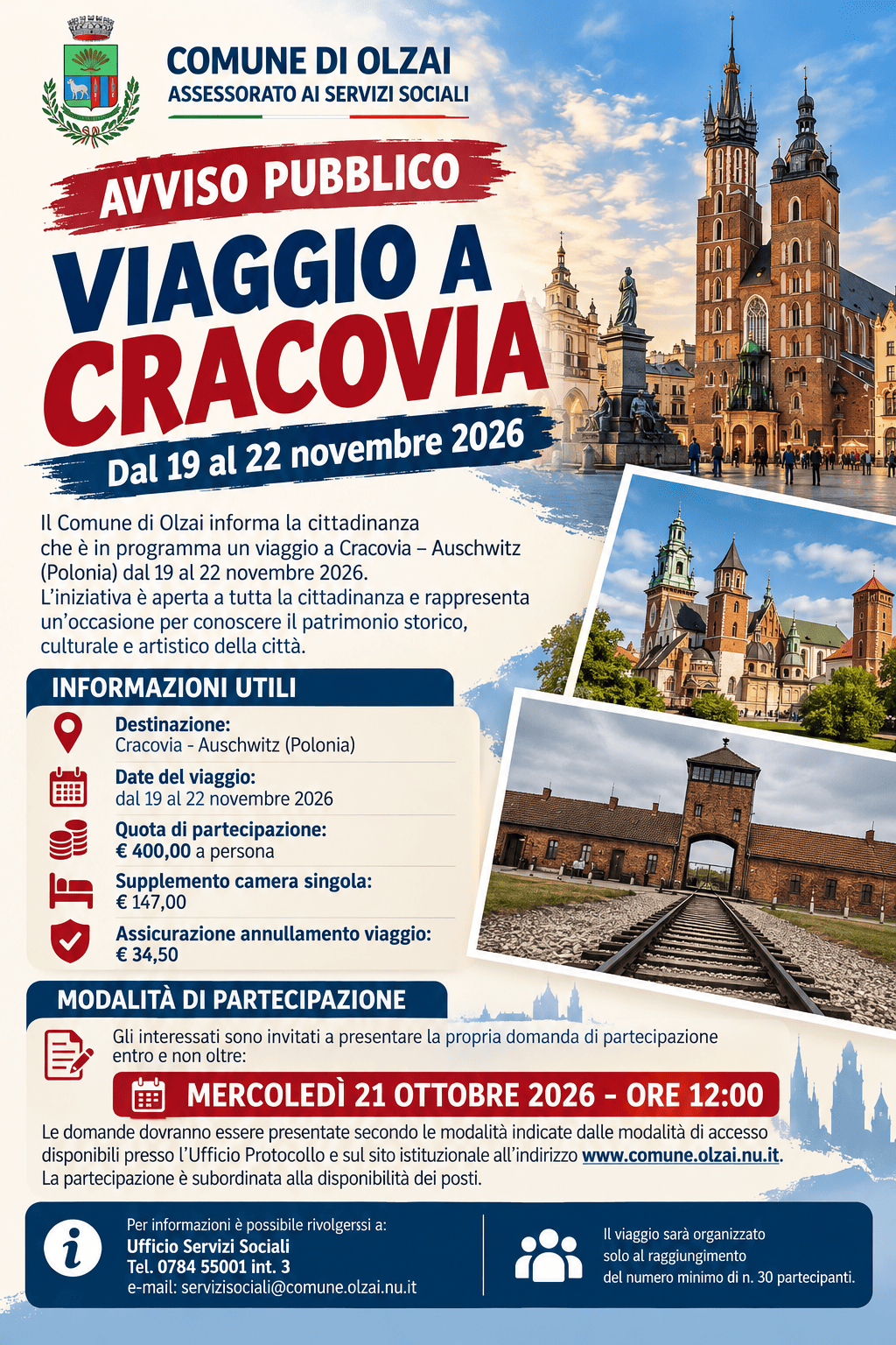 Avviso pubblico viaggio a Cracovia-Auschwitz