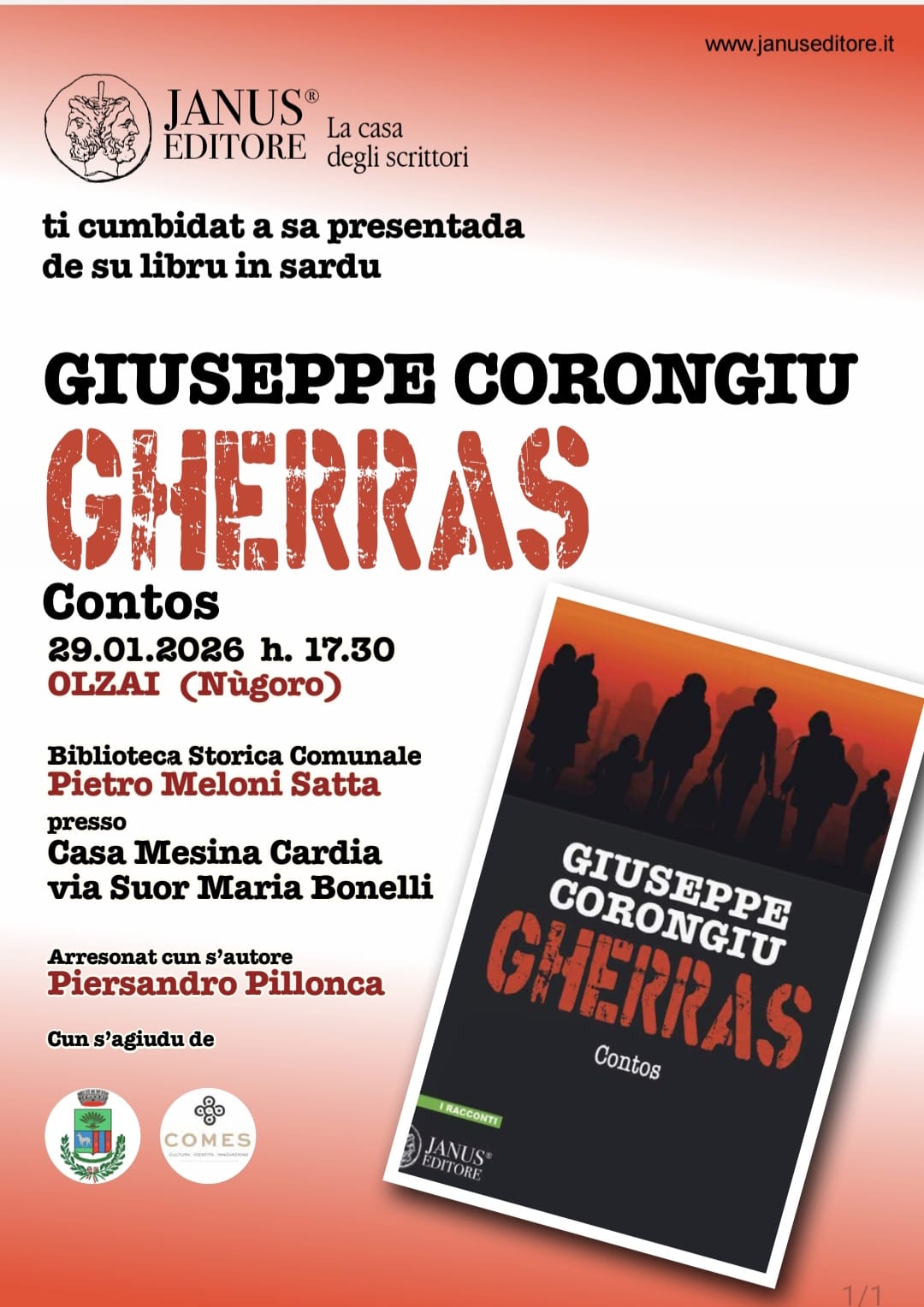 PRESENTAZIONE DEL LIBRO DI GIUSEPPE CORONGIU' GHERRAS' -  BIBLIOTECA COMUNALE _CASA MESINA 29/01/2026 ore 17,30