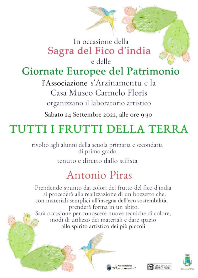 GIORNATE EUROPEE DEL PATRIMONIO:  LABORATORIO 'Tutti frutti della terra' 24 settembre 2022