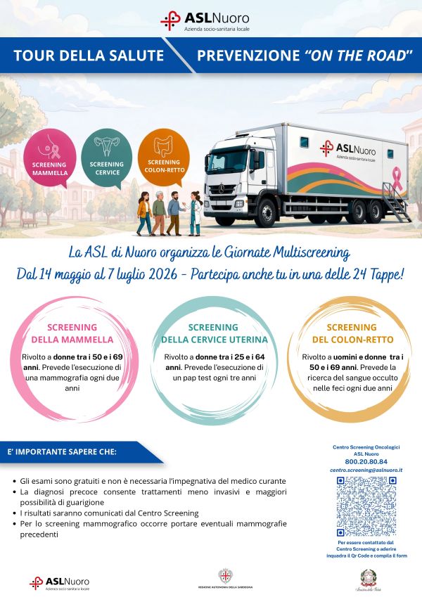 PROGETTO TOUR DELLA SALUTE - PREVENZIONE 'ON THE ROAD' -  AVVIO CAMPAGNA MULTISCREENING ASL NUORO