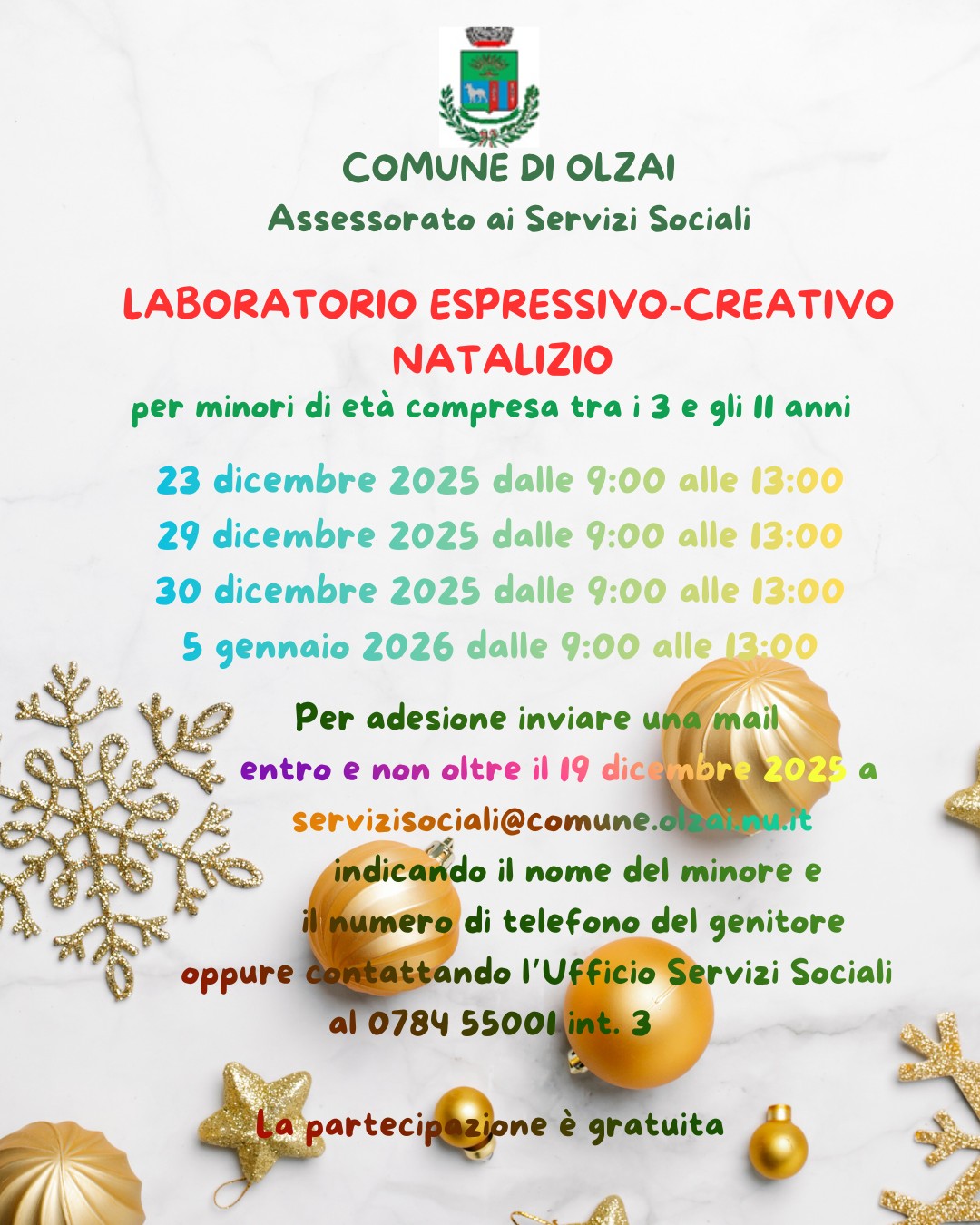 LABORATORIO ESPRESSIVO- CREATIVO NATALIZIO PER I MINORI DI ETA' COMPRESA TRA I 3 E GLI 11 ANNI.