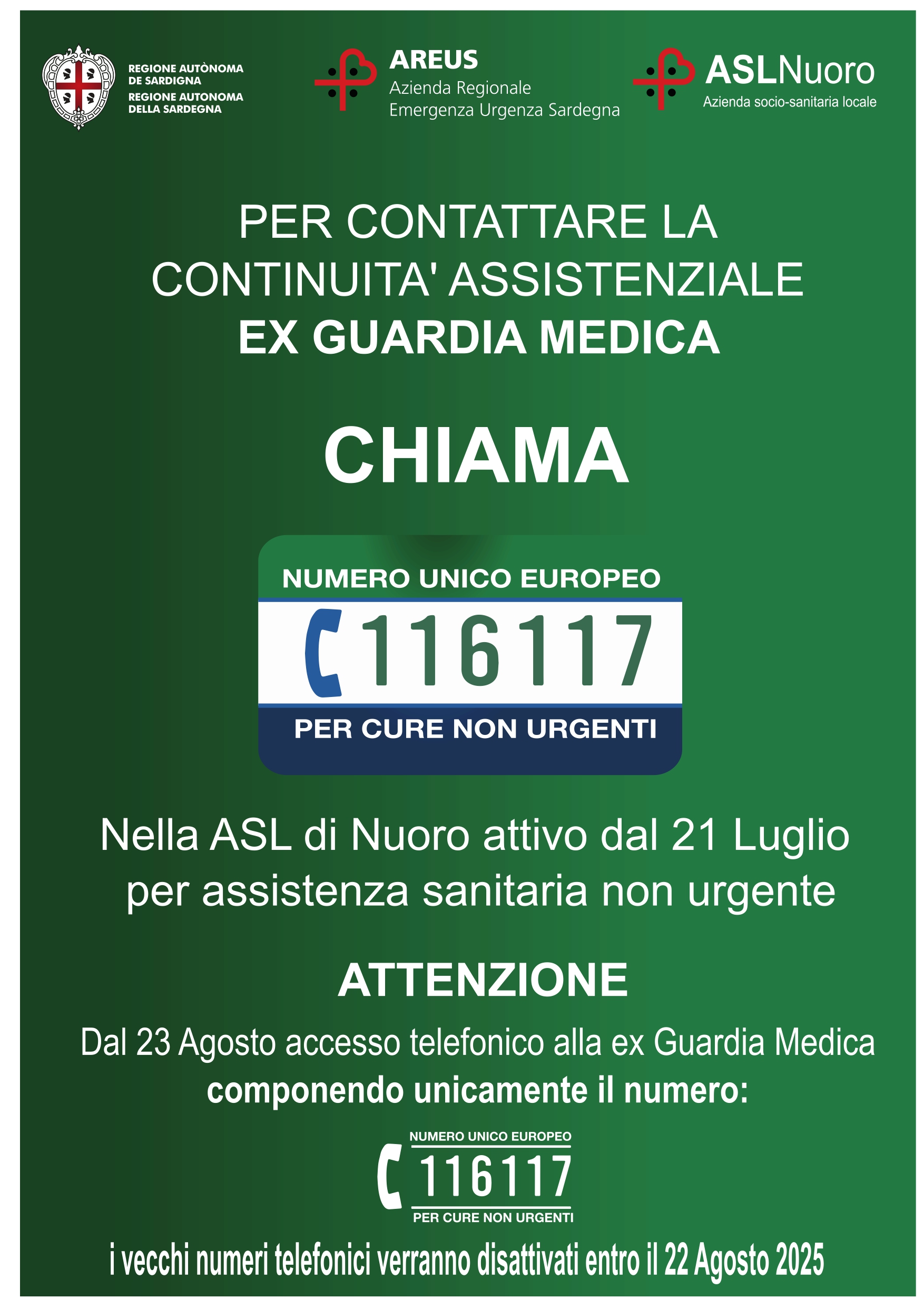 NUOVO NUMERO DELLA GUARDIA MEDICA - NUMERO UNICO EUROPEO 116117