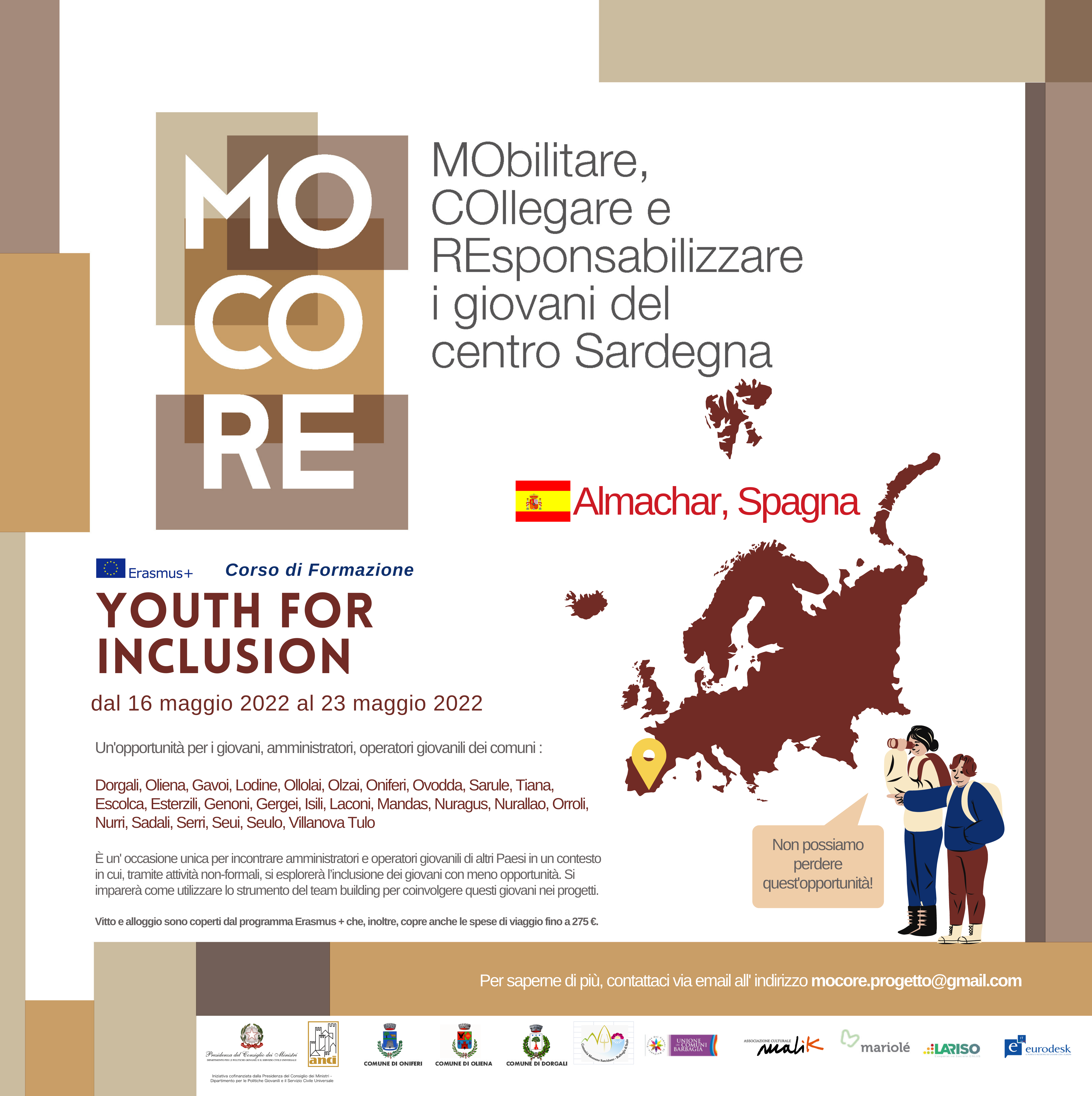 Progetto MOCORE - Corso di formazione 'Youth for inclusion' . Dal 16 maggio 2022 al 23 maggio 2022.