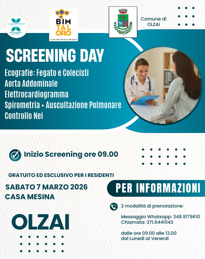 SCREENING DAY OLZAI - SABATO 7 MARZO 2026