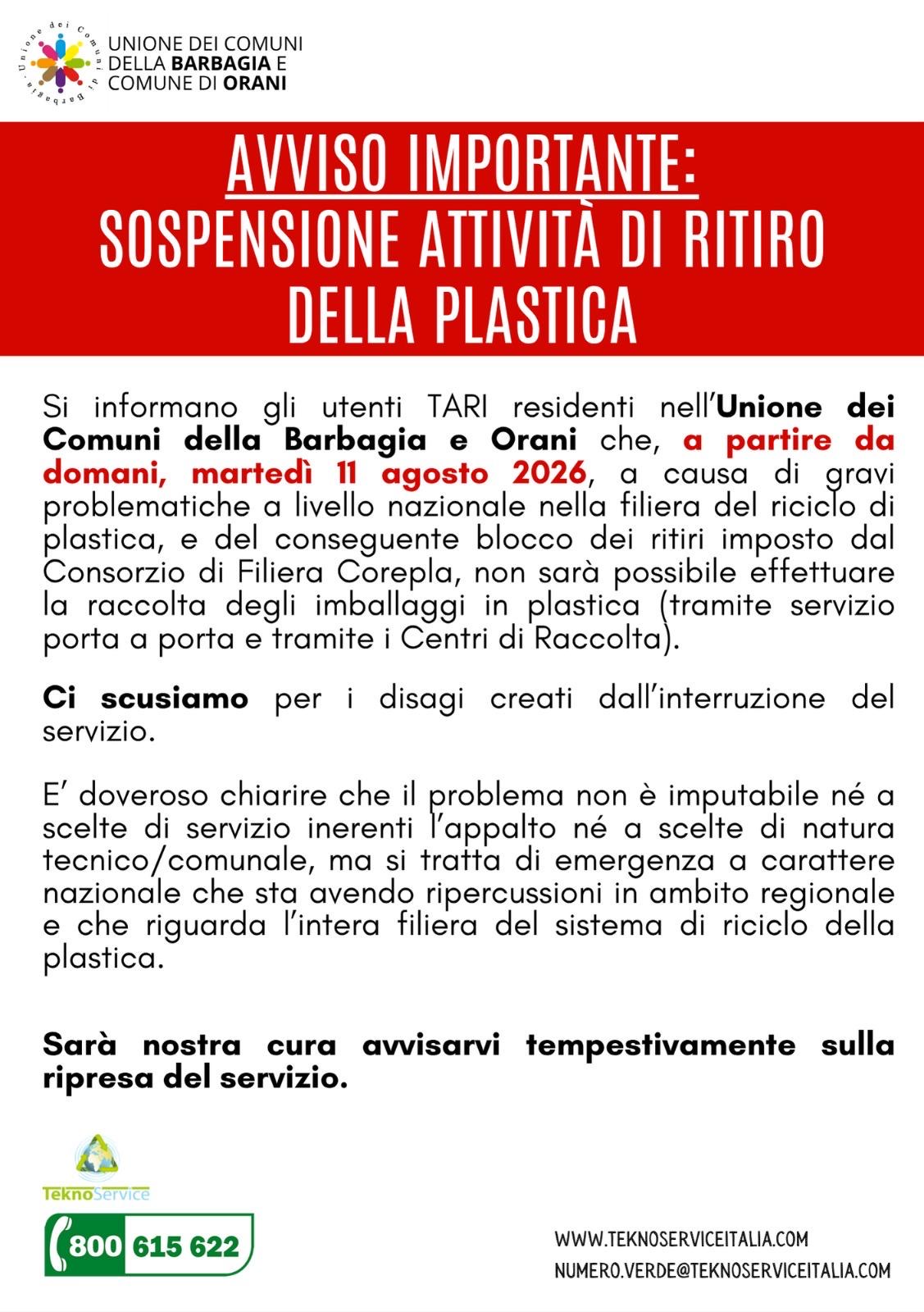 AVVISO IMPORTANTE RACCOLTA PLASTICA