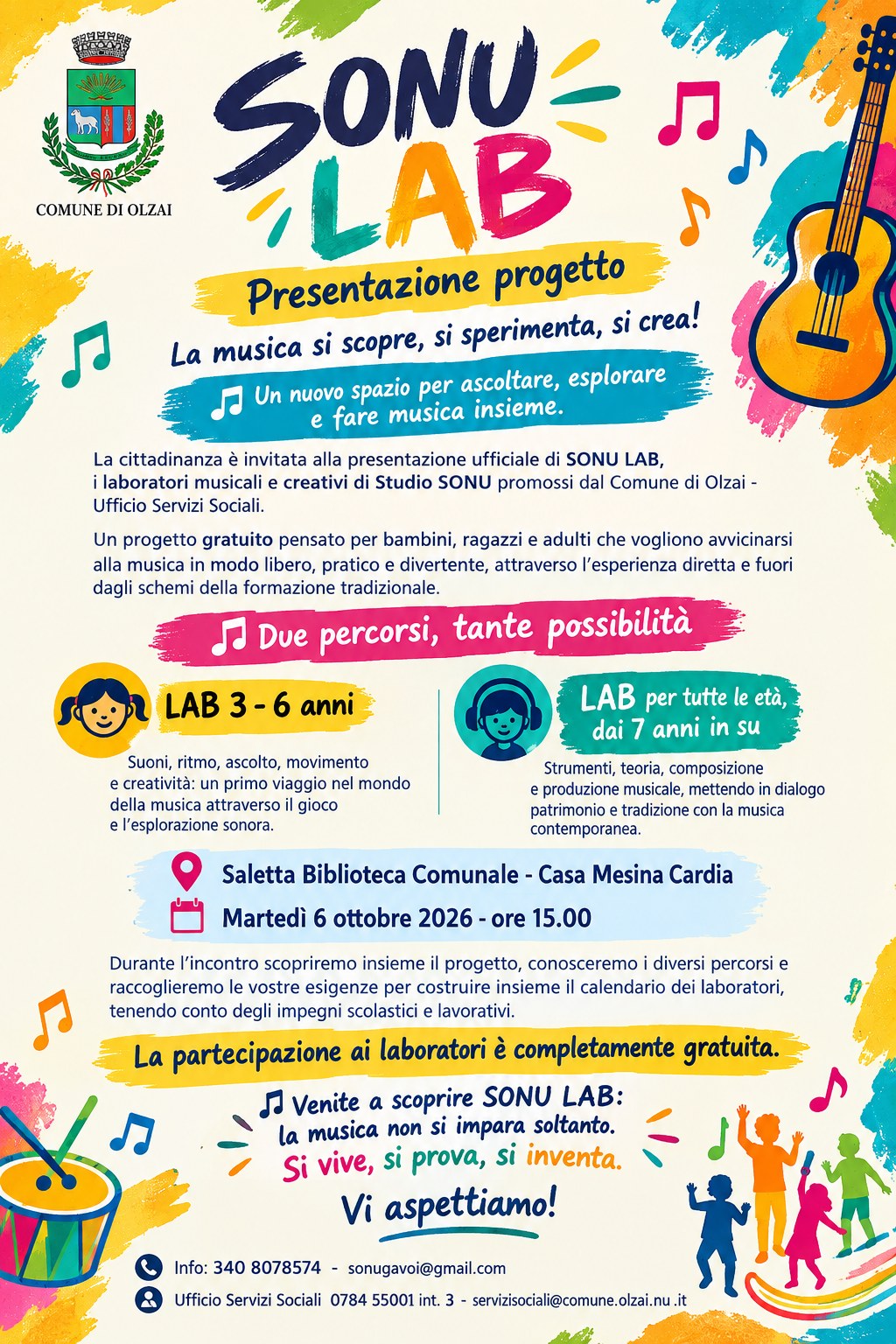 SONU LAB – Presentazione progetto  - INCONTRO PUBBLICO MARTEDI' 6 ottobre 2026 ore 15,00 SALETTA BIBLIOTECA COMUNALE CASA MESINA CARDIA